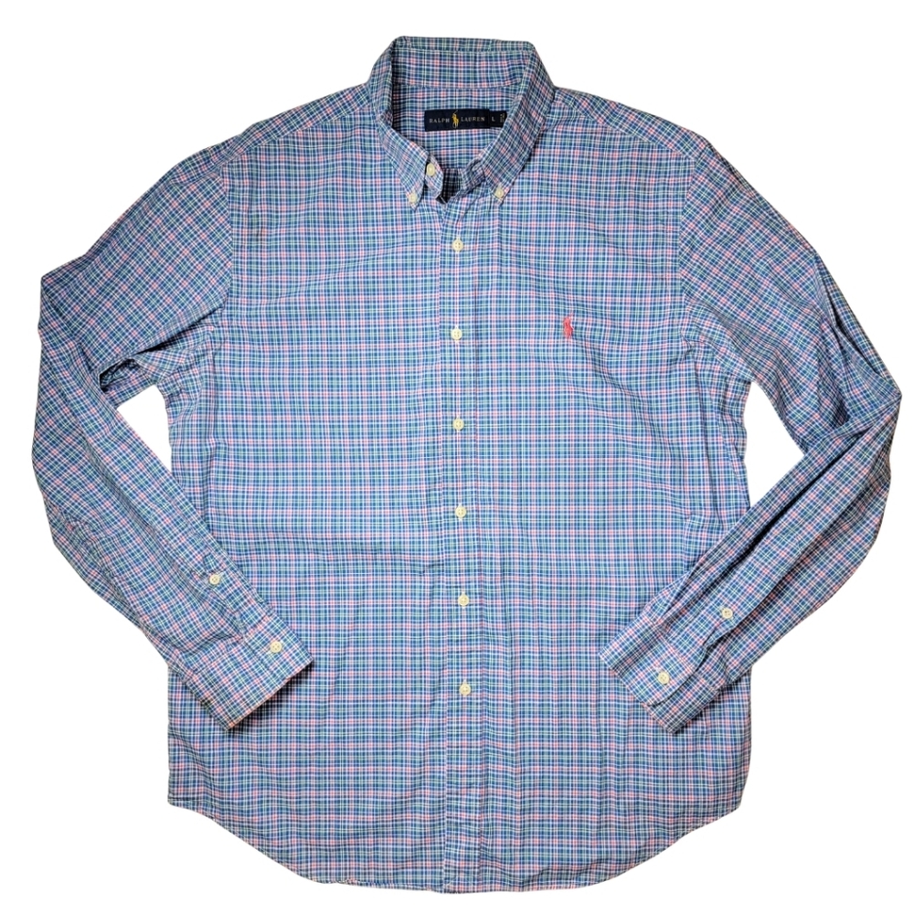 Ralph Lauren Blue, Pink & Green Plaid Button Down Shirt L - Picture 2 of 7